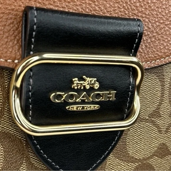 Coach Brown and Tan Crossbody Bag with Signature Monogram